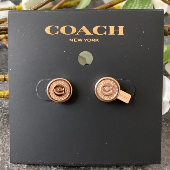 COACH NWT Rose Gold Pave Pendant Stud Earrings - Picture 2 of 6